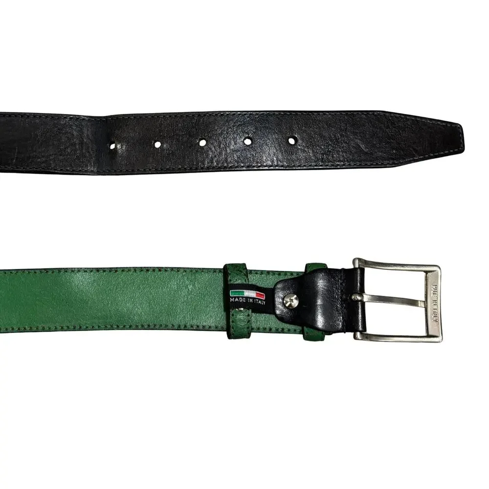 Piero Gabrieli Italy Black Green Leather Dress Belt Men’s Size 42